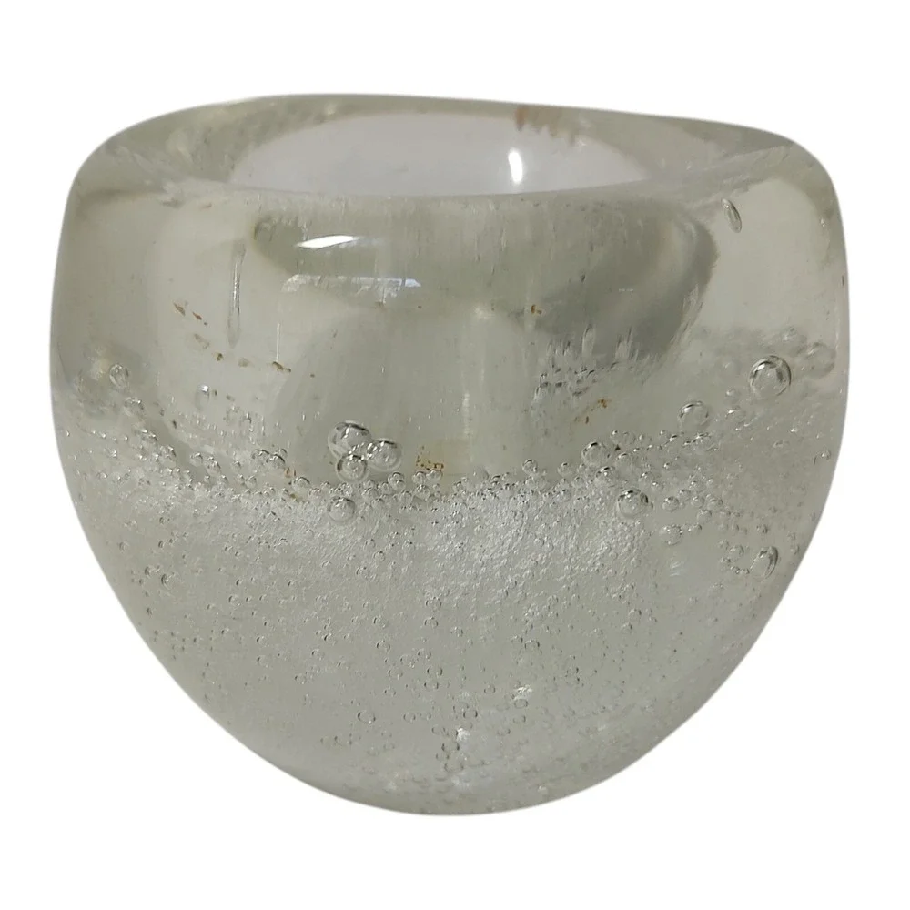Clear Art Glass Votive Candle Holder‎ With Bubbles Polish Bottom Heavy 3.5 in